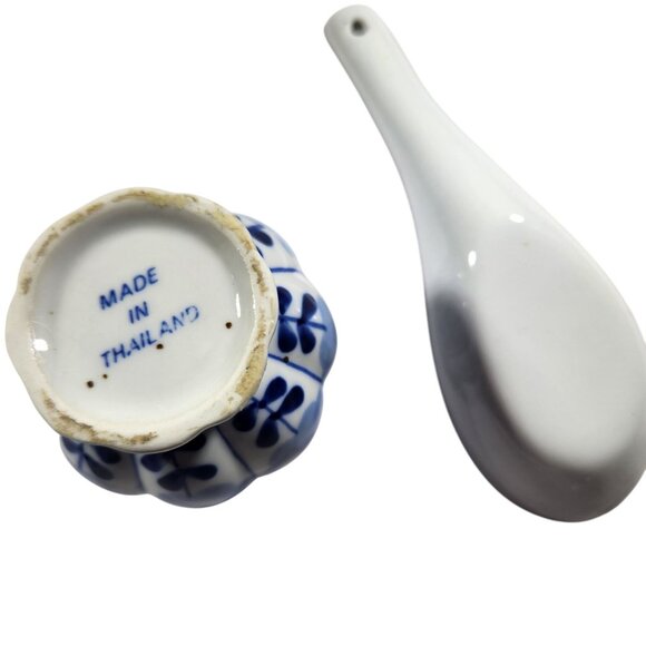 Jar spoon rest Blue White Ceramic country decor floral waves nautical coastal - Picture 2 of 7